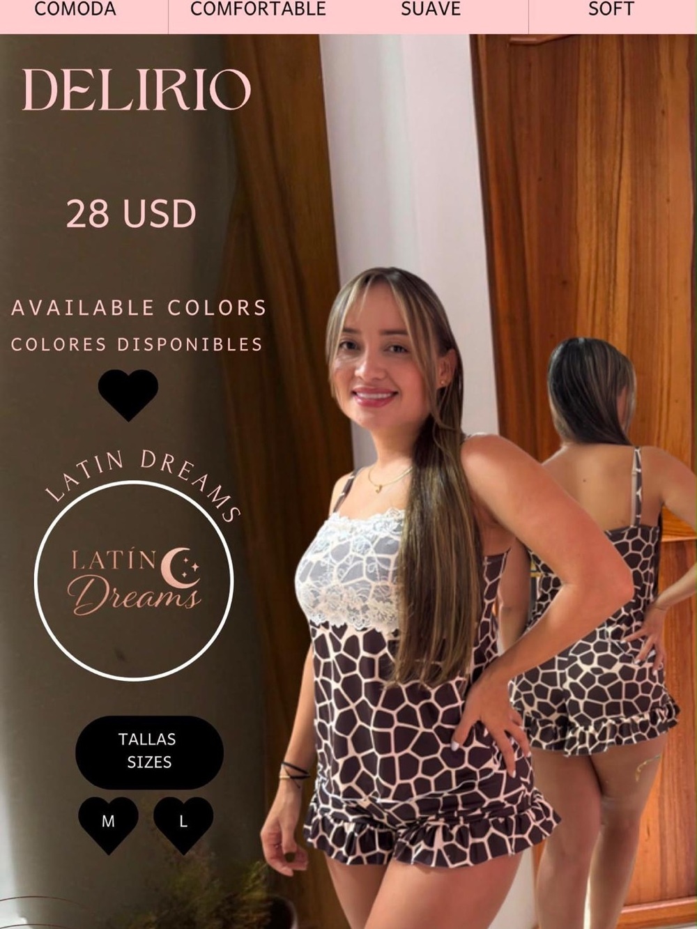Delirio Women's Brown Lace-Trim Pajama Set by